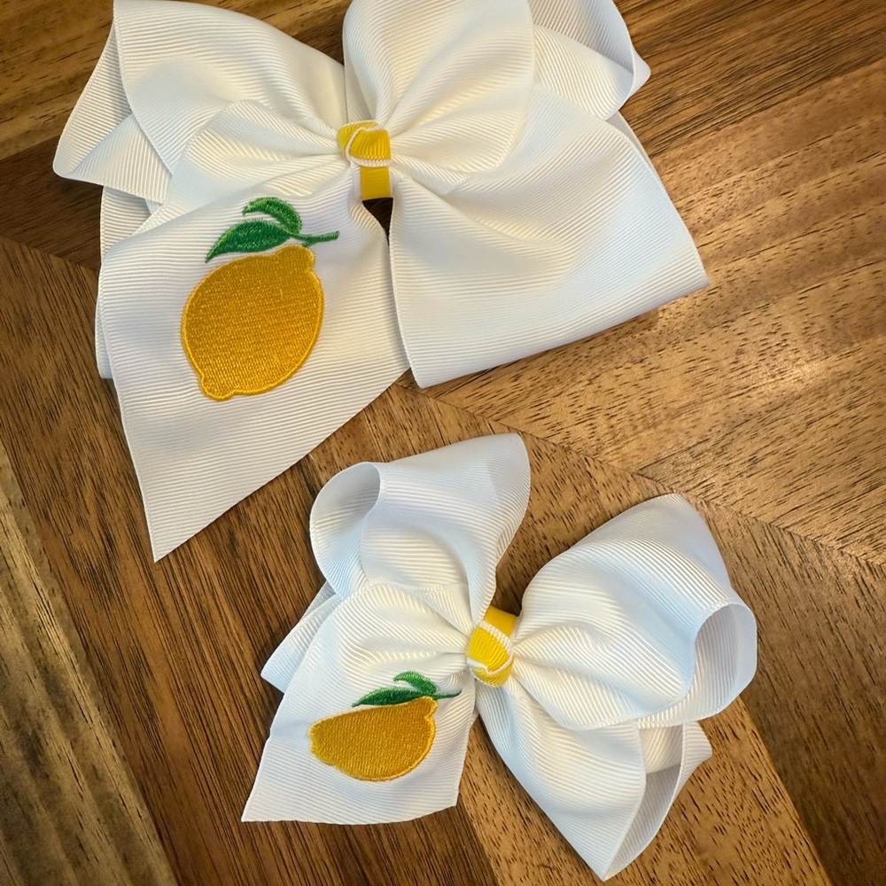 White Lemon Hair Bows for Kids